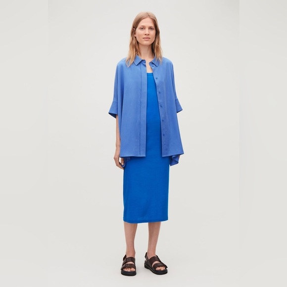 COS Ribbed Cotton Tank Midi Dress Cerulean Blue Size XS - Picture 9 of 9